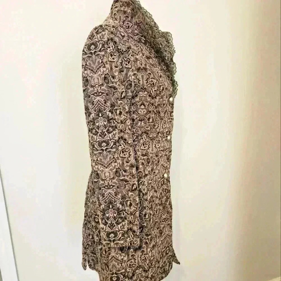 Papillon Los Angeles Tapestry Embroidered Ruffled Lace Green Brown Jacket Size M - Picture 8 of 13